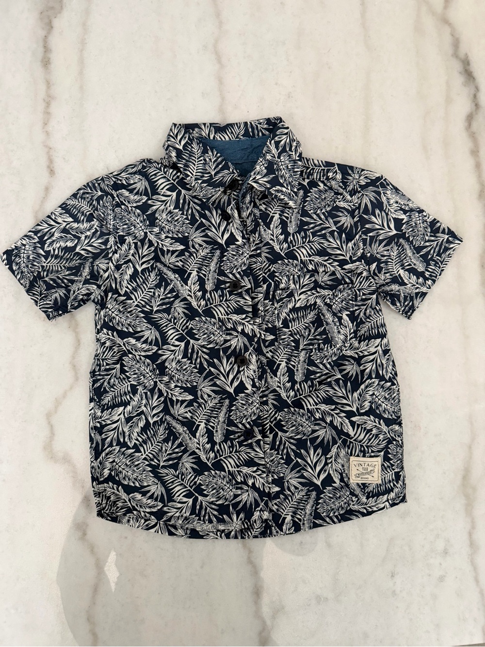 Weatherproof Navy and White Leaf-Print Button Shirt